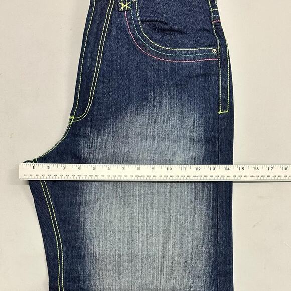 Vintage baggy y2k riflessi faded blue skater unique embroidered design denim - Picture 6 of 7